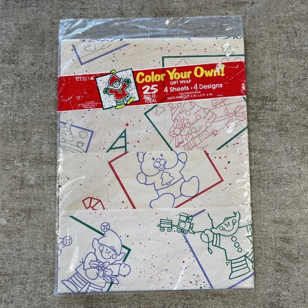 Vintage Cleo Christmas Color Your Own Wrapping Paper Holiday Gift Wrap‎ NEW